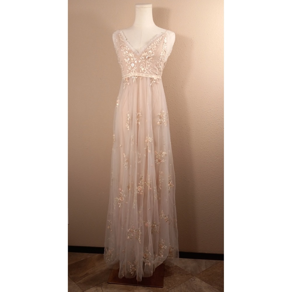 Altar'd State Pink Floral Embroidered Tulle Sequin Maxi Dress Small Prom Formal
